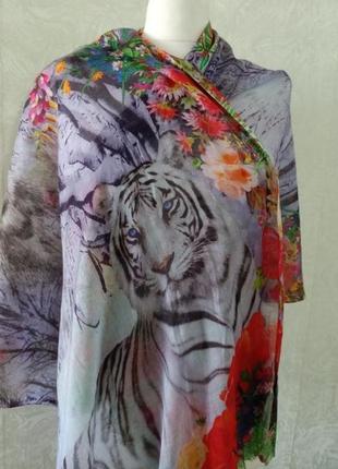 Ошатна шаль палантин шарф восточний стиль тигры3 фото