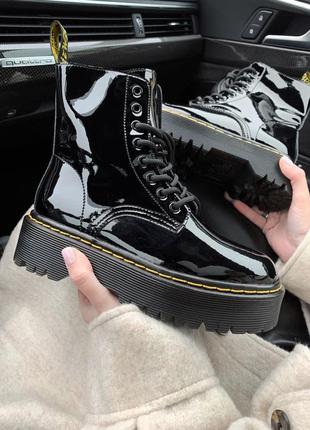 Жіночі черевики dr. martens jadon patent black fur хутро зима знижка sale  / smb