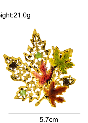 Осенний лист ажурная двуярусная брошь с эмалями и вставками адулярами6 фото