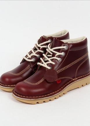 Кросівки туфлі сароги ботінки kickers kick hi boots in cherry brown (dark red) leather