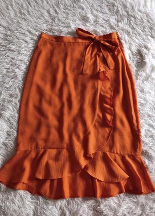 Яркая оранжевая юбка george с имитацией запаха3 фото
