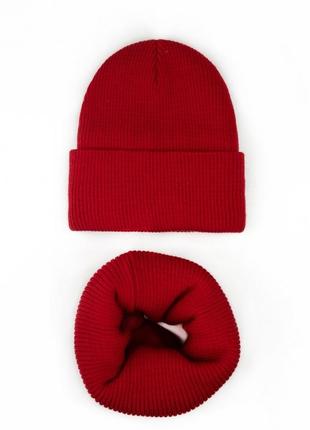 Зимовий комплект шапка та хомут в рубчик9 фото