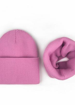 Зимовий комплект шапка та хомут в рубчик5 фото