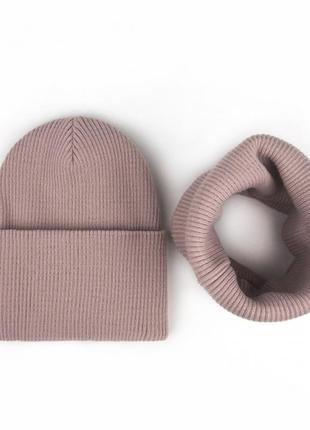 Зимовий комплект шапка та хомут в рубчик6 фото