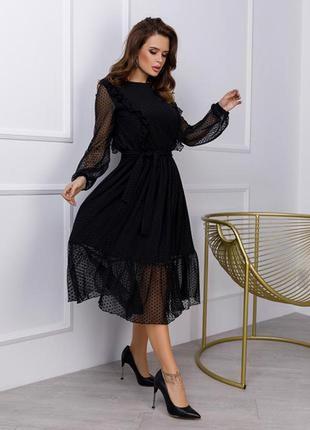 Чорне комбіноване плаття з рюшами