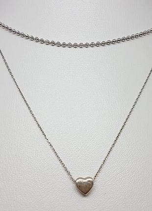 Серебряное колье сердце. 908-01065
