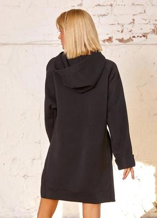 Чорне тепле плаття-толстовка з розрізами2 фото