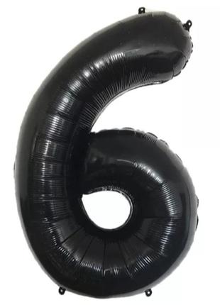 Шарик цифра 6 черная, длина 70см, без гелия, фольга