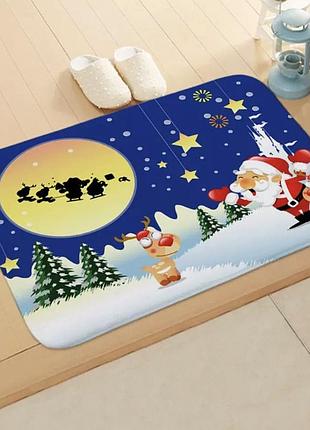 Декор на новый год коврик под дверь дед мороз с оленями прекрасное украшение на новый год 40 на 60 см синий