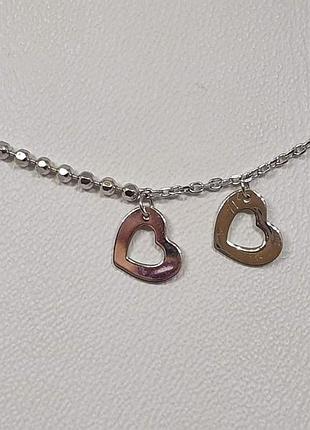 Серебряное колье сердечки. 90801366 2