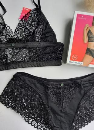 Розкішний чорний комплект з мережива  л/хл obsessive  cecilla top&shorties