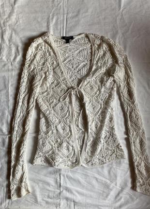 В’язана мереживна ажурна кофта кардиган на зав‘язці трендовий y2k