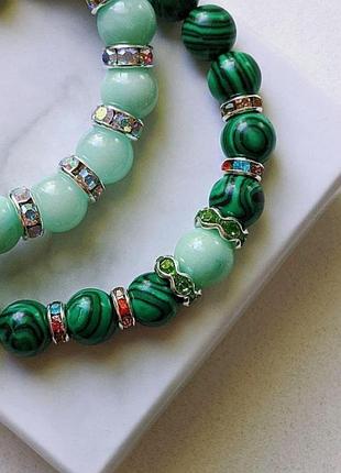 Браслет з натурального каменю малахіт і амазоніт