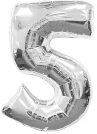 Шарик цифра 5 серебристая, длина 70см, (без гелия), фольга