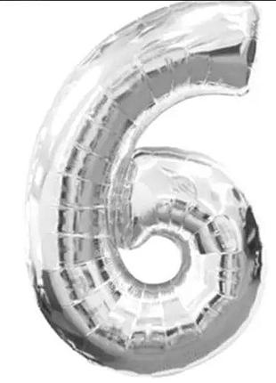 Шарик цифра 6 серебро, длина 70см, без гелия, фольга