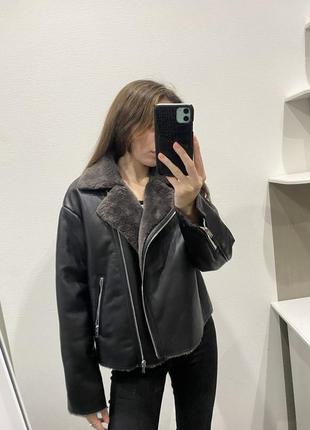 Байкерская куртка косуха с мехом дублёнка mango оригинал