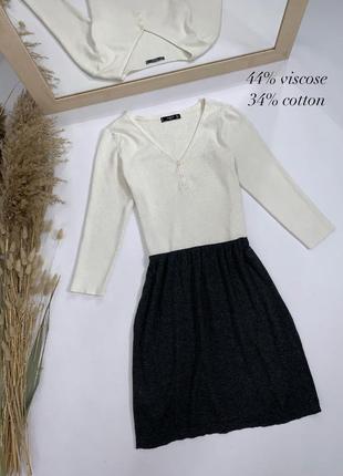 Платье теплое коттон белый верх серый низ имитация свитера и юбки1 фото