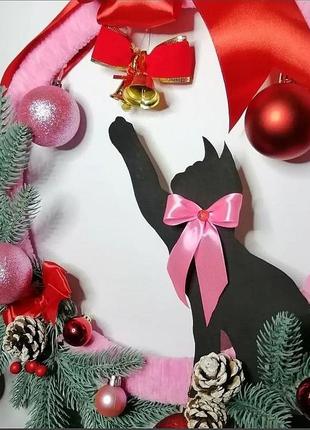 Різдвяний вінок з котиком ручної роботи2 фото