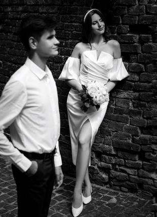 Біла сукня весільна на розпис вінчання, біла сукня міді корсетна атласна, вечірня біла...