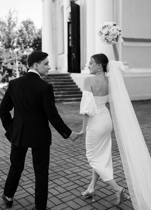 Біла сукня весільна на розпис вінчання, біла сукня міді корсетна атласна, вечірня біла...