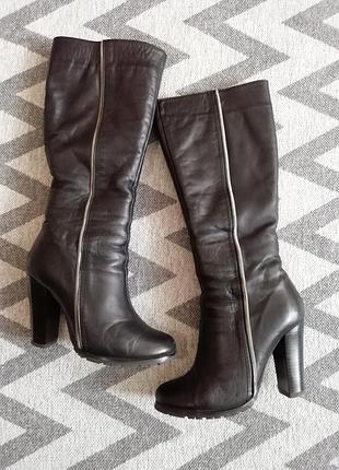 Сапожки зимние на каблуке кожаные на овчине