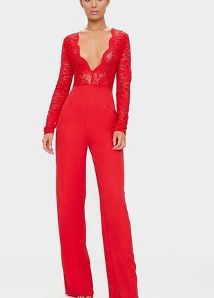 Красный кружевной комбинезон prettylittlething uk-8