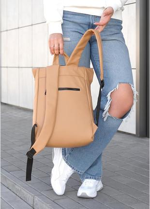 Жіночий рюкзак roll екошкіра бежевий4 фото