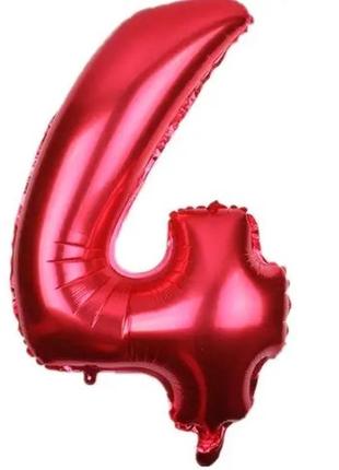 Шарик цифра 4 красная, длина 70см, (без гелия), фольга