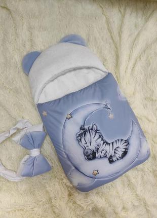 Конверт спальник для малышей, голубой с принтом2 фото