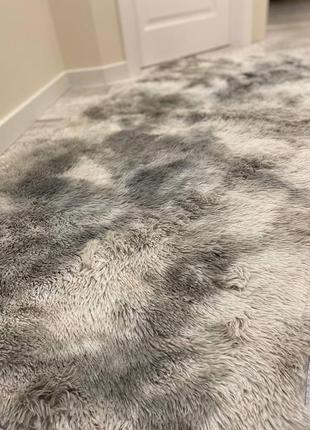 Хутровий ворсистий приліжковий килимок травка9 фото
