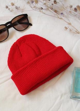 Шапка шапочка докер біні з заворотом чоловіча жіноча унісекс червона якісна нова4 фото