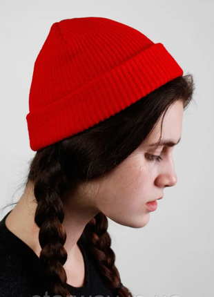 Шапка шапочка докер біні з заворотом чоловіча жіноча унісекс червона якісна нова2 фото