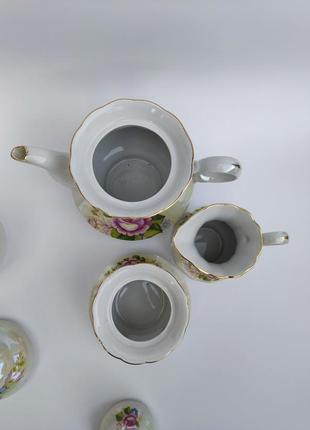 Фарфоровый чайный сервиз чайник заварник сахарница соусник чашка фарфор коростенський коростень4 фото
