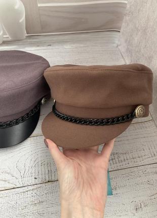 Тёплое кепи с флисом коричневое шоколад