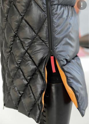 Мегастильний cтьоганий довгий чорний пуховик пальто ковдра з капюшоном4 фото