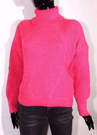 Жіночий теплий в'язаний малиновий светр під горло (різні кольори)