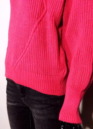 Жіночий теплий в'язаний малиновий светр під горло (різні кольори)3 фото