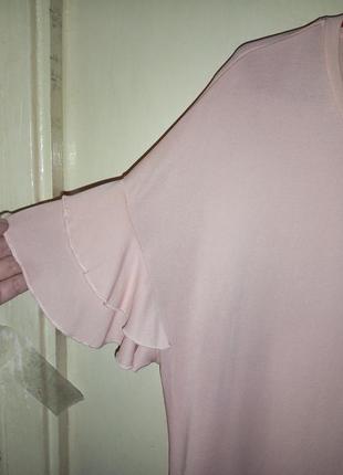 Женственная,трикотаж-масло,персиковая блузка-футболка с воланами,большого размера6 фото