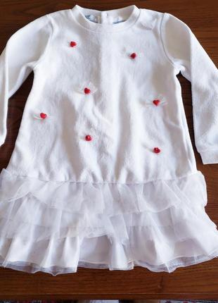 Melbi f.lli campagnolo детское теплое зимнее велюровое платье белое девочке 9-12-18 м 74-80-86 см