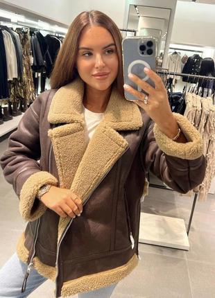 Дублёнка куртка байкерская косуха с мехом zara оригинал