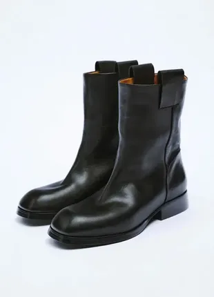 Черевики з натуральної шкіра zara, чорного кольору