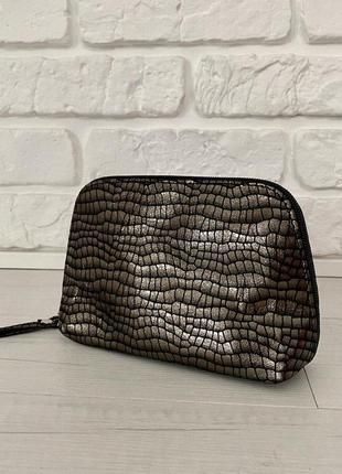 Бронзова замшева косметичка woman's heel із щільною текстурою та блискавкою (в-476-16)