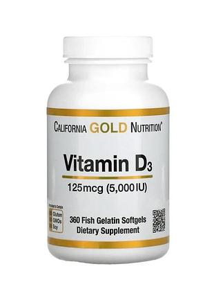 California gold nutrition, вітамін d3, 125 мкг (5000 мо), 360 капсул з риб’ячого желатину
