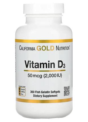 California gold nutrition, вітамін d3, 50 мкг (2000 мо), 360 капсул із риб’ячого желатину