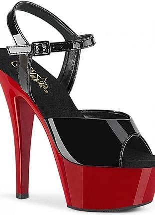 Чорні лаковані босоніжки-стріпи pleaser, одиниці с червоними низом, каблуком, платформою купити ціна