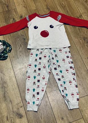 Пижама хлопковая трикотажная рождественская олень 🎄🎁 (унисекс) matalan (англия)1 фото