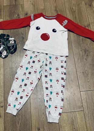 Пижама хлопковая трикотажная рождественская олень 🎄🎁 (унисекс) matalan (англия)4 фото