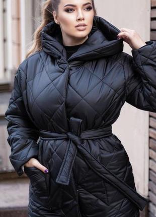 Куртка-пальто зимняя женская с капюшоном 46-561 фото