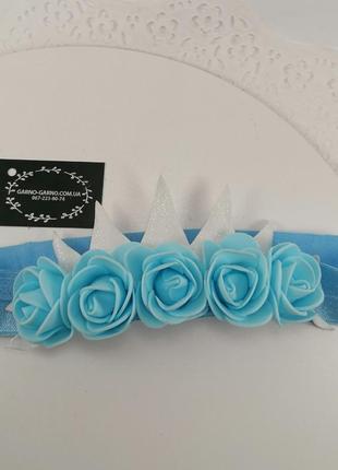 Повязка голубая с короной украшение для волос повязка с цветами и коронкой3 фото
