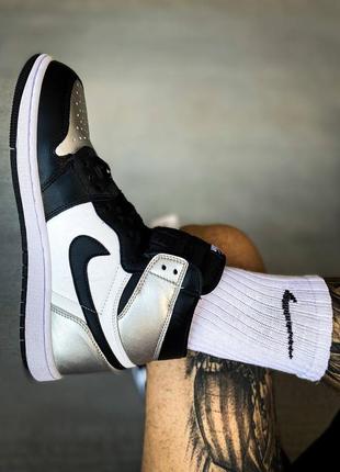 Кросівки nike air jordan 1 retro high silver toe10 фото